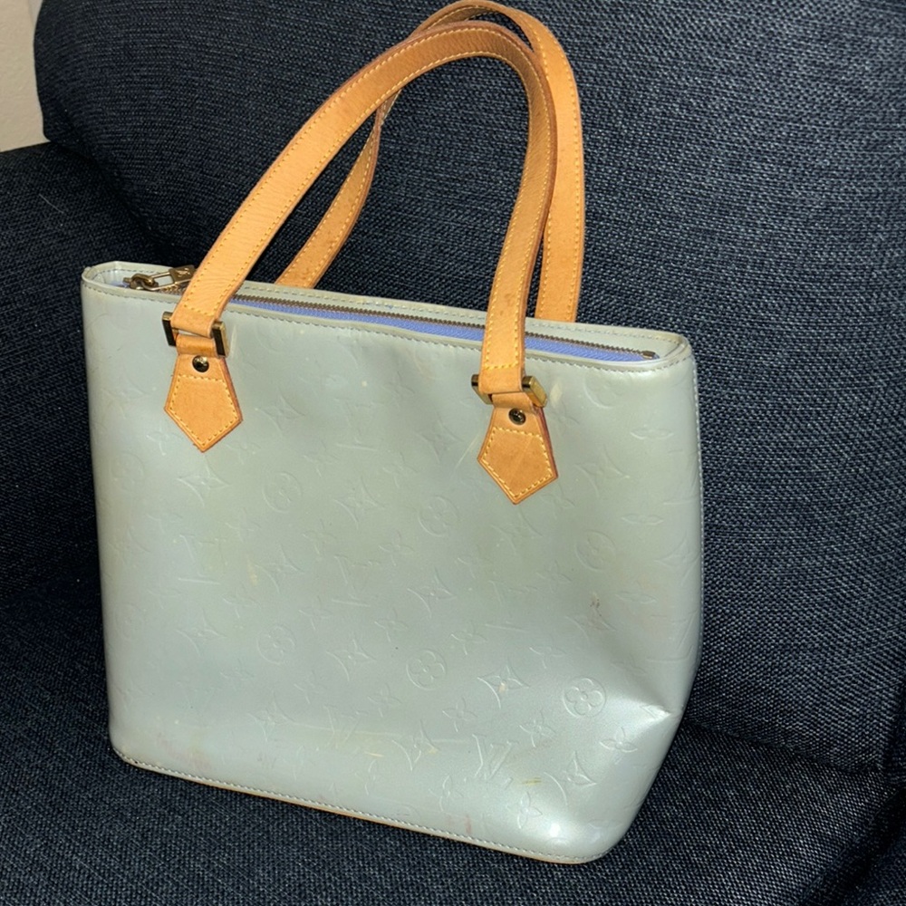 Louis Vuitton Light Sage Green Tote with Textured Leather and Structured Shape